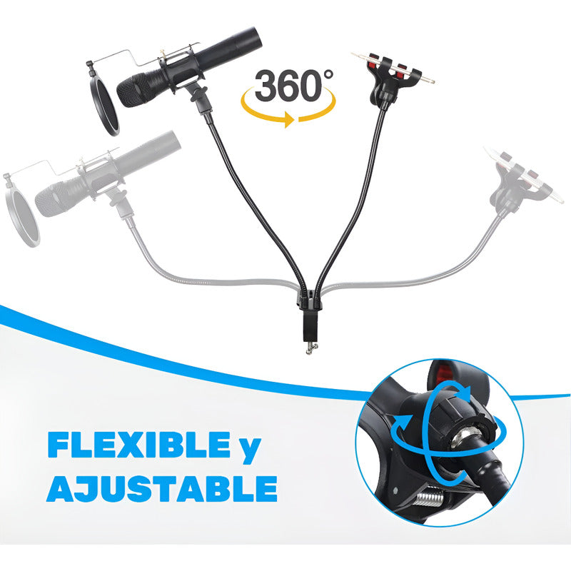 Soporte Flexible Pedestal Microfonos Celular Con Filtro Pop