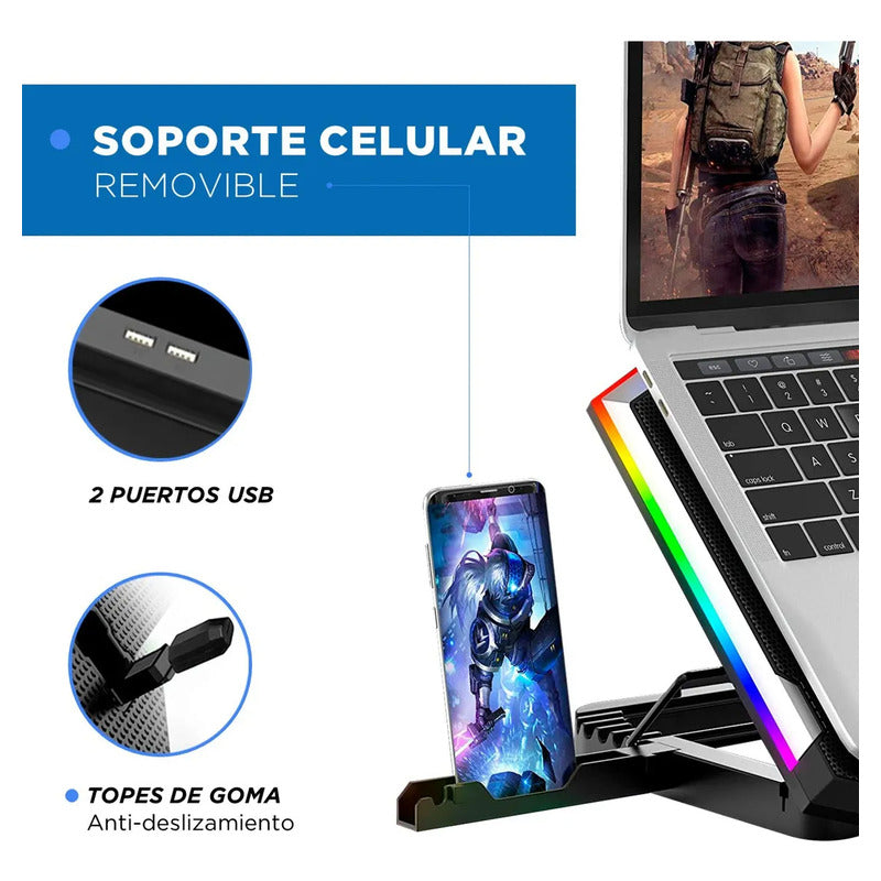 Base Cooler 6 Ventiladores Enfriador Notebook Lcd Luz Rgb