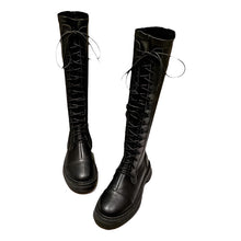 Cargar imagen en el visor de la galería, Botas De Planas Tipo Cuero De Moda Con Agujetas Para Mujer Negro . 38

