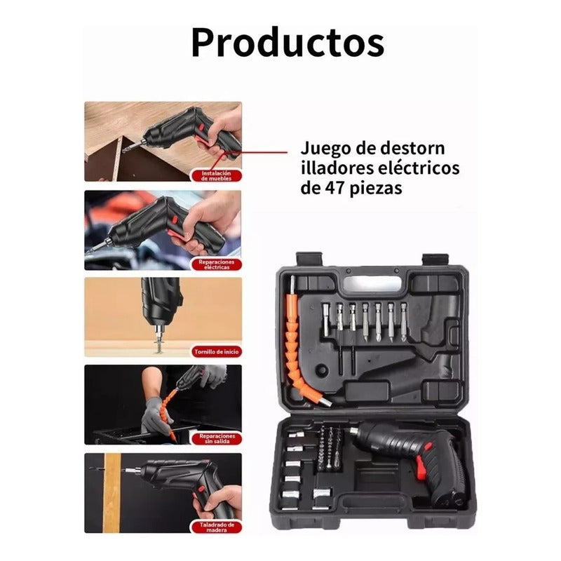 Destornillador Eléctrico Taladro Inalámbrico 4.2v, 48pcs Negro No Aplica