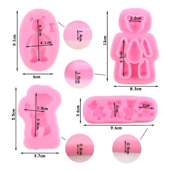 4pcs Molde De Silicona Oso Fondant Pasta Resina Chocolate Gris
