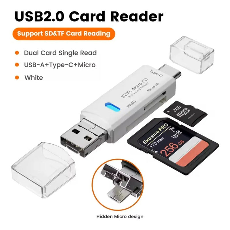 Adaptador 3 En 1 Lector Tarjetas Sd Y Micro Sd, 3.0 Usb Blanco
