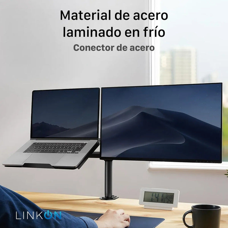 Soporte Brazo Doble Para Monitor Notebook Linkon Escritorio Negro