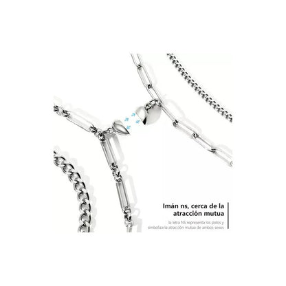 2 Pulseras Pareja Magnéticas Acero Inoxidable Regalo Amante Plateado 0 Mm 23 Cm