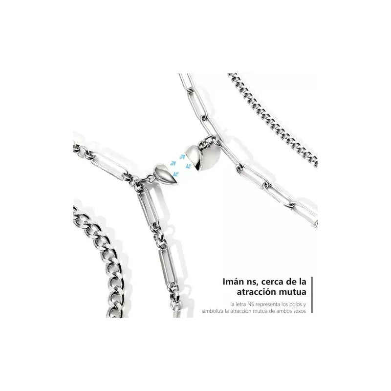 2 Pulseras Pareja Magnéticas Acero Inoxidable Regalo Amante Plateado 0 Mm 23 Cm