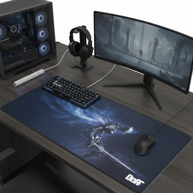 Mouse Pad Gamer Xl Antideslizante Caballero Con Espada Azul Oscuro