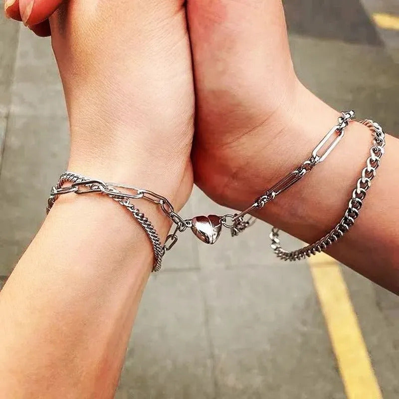 2 Pulseras Pareja Magnéticas Acero Inoxidable Regalo Amante Plateado 0 Mm 23 Cm
