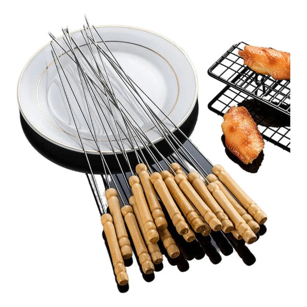 24 Brochetas Pinchos Anticucho Acero Barbacoa Parrilla Asado Marrón Claro Anticucho