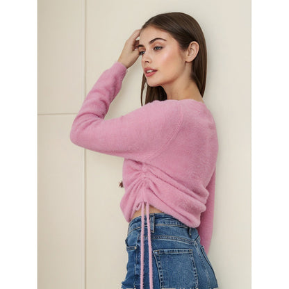 Sweater Peludo Recogido Lateral Rosa M