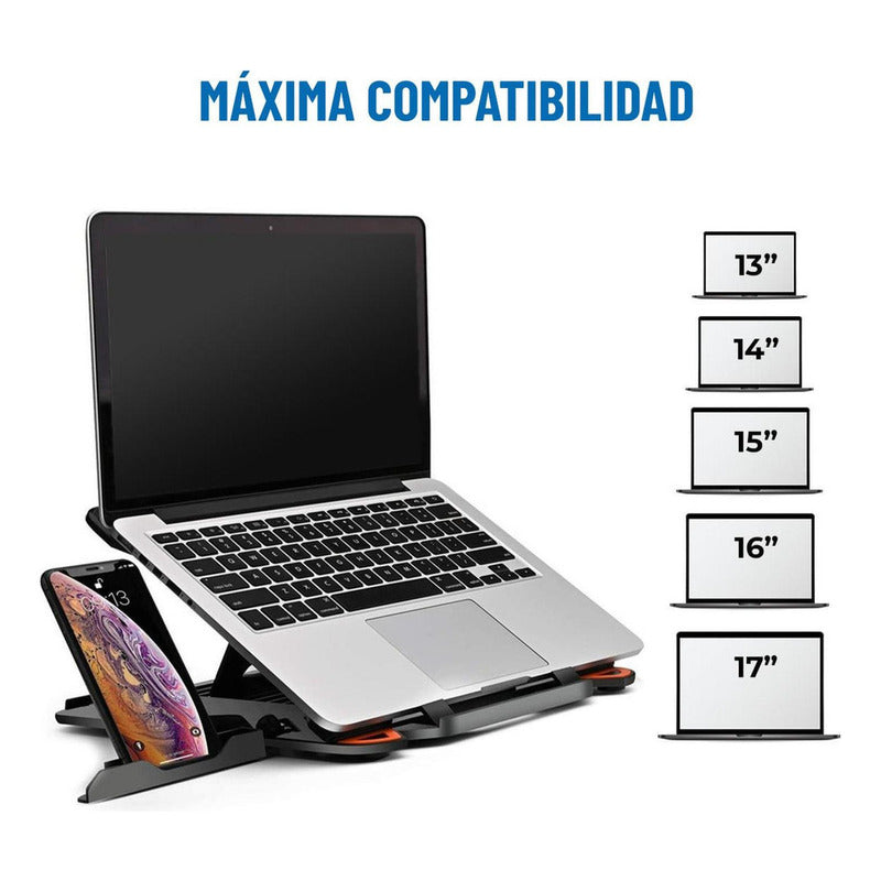 Soporte Base Notebook Y Celular Ajustable Hasta 17 Pulgadas Negro