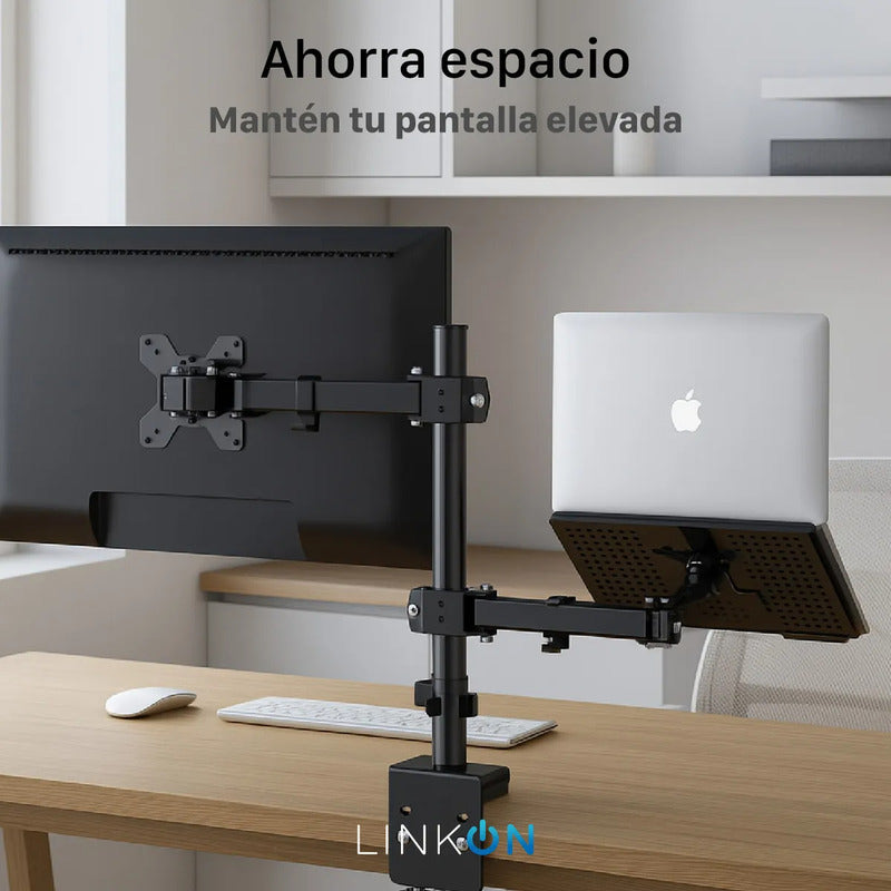 Soporte Brazo Doble Para Monitor Notebook Linkon Escritorio Negro
