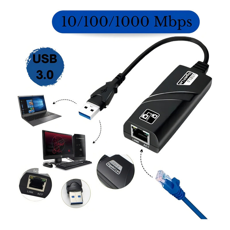 Adaptador Ethernet Usb 3.0 Lan Rj45 Gigabit 10/100/1000mbps
