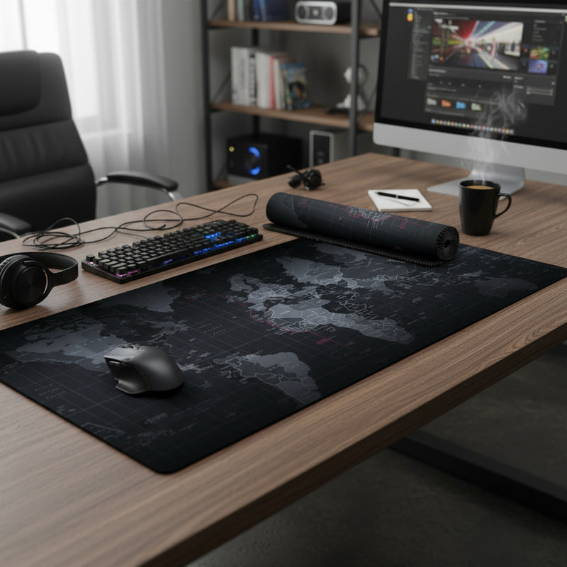 Mouse Pad Gamer Mapa Mundo 90x40cm 3mm Color Negro