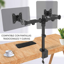 Cargar imagen en el visor de la galería, Soporte Doble Monitor Televisor Escritorio Brazo 17-27 3-6kg Color Negro
