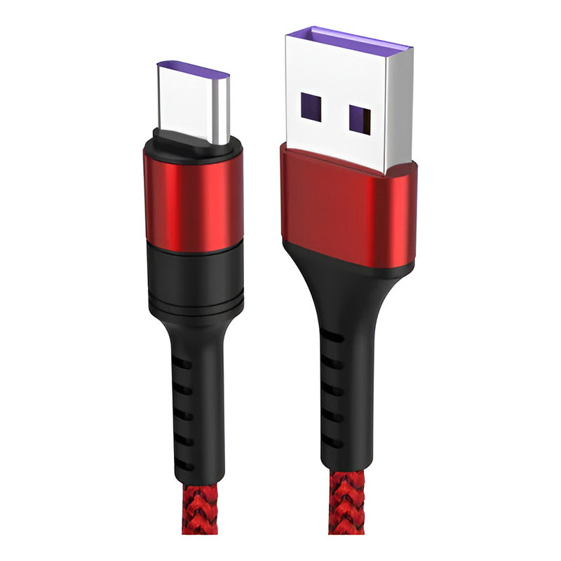 Cable Supercharge Carga Rápida Cargador Tipo C 5a 2 Metros Rojo