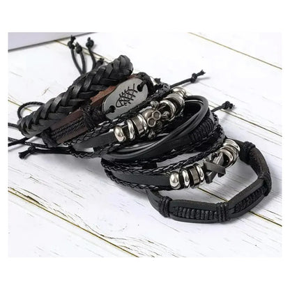 6pcs Pulsera Brazalete Cuero Hombre Mujer Trenzado Ajustable Negro 0 Mm 0 Mm
