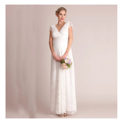 Vestido De Maternidad De Encaje Blanco Para Mujer Embarazada Blanco Encaje S