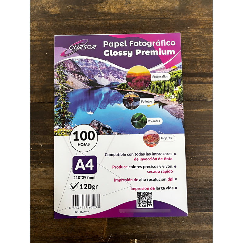 Papel Fotografico A4 120g Glossy Pack 100 Blanco