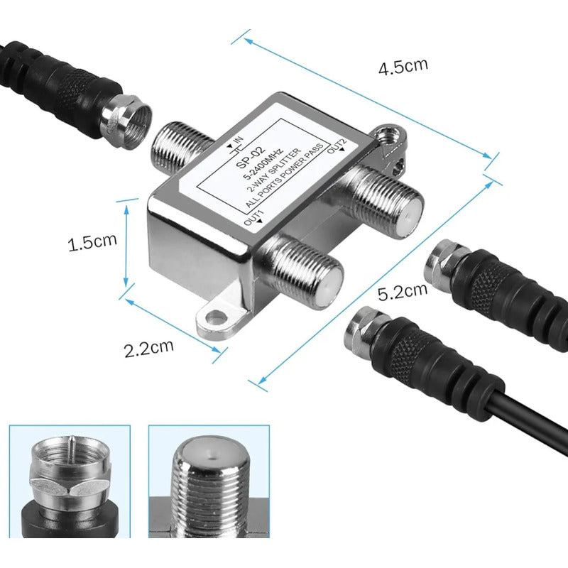 Splitter Coaxial Television Satelital 5-2400mhz 2 Salidas