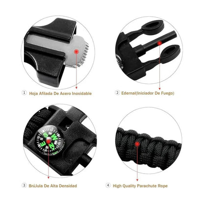 3 Pcs Pulsera Paracord Pack De Supervivencia Brujula Militar Variados