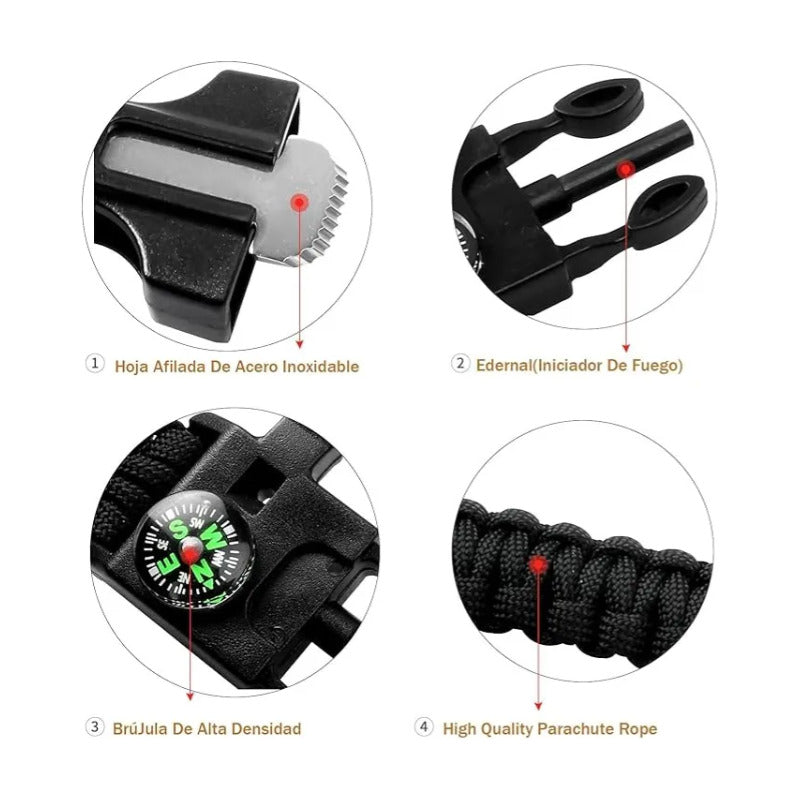 3 Pcs Pulsera Paracord Pack De Supervivencia Brujula Militar Variados