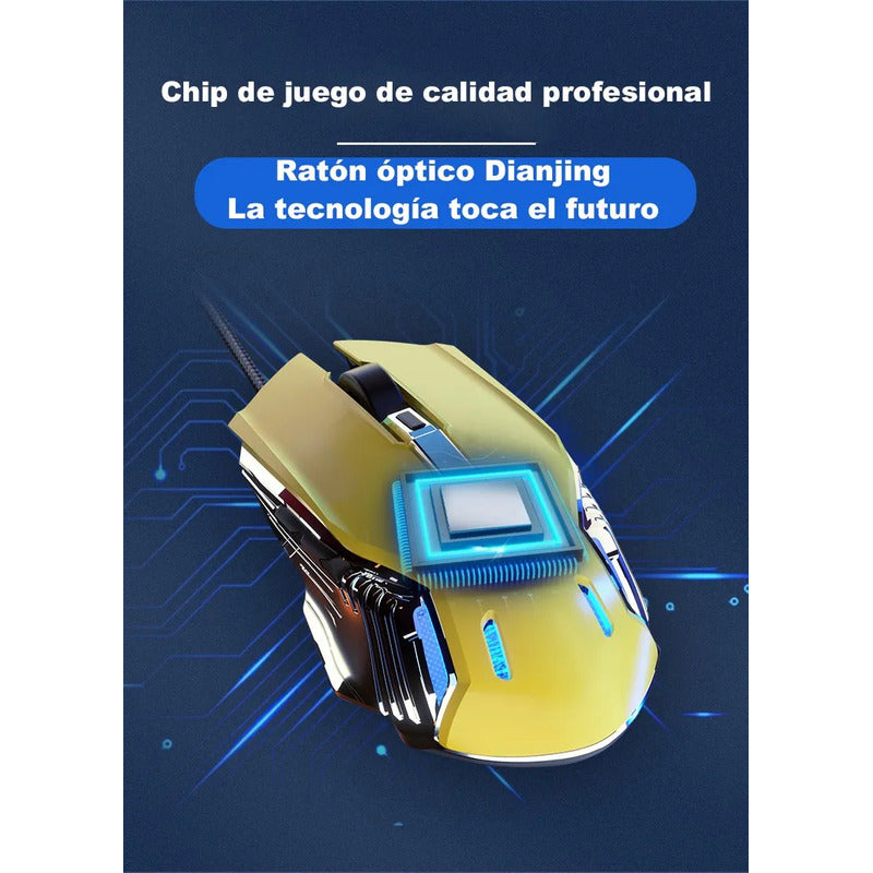 Mouse Gamer Rgb Maquinaria 7200dpi Amarillo Amarillo
