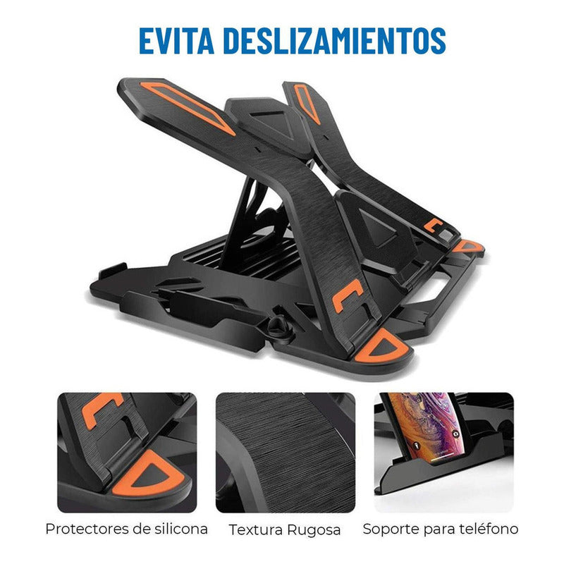 Soporte Base Notebook Y Celular Ajustable Hasta 17 Pulgadas Negro