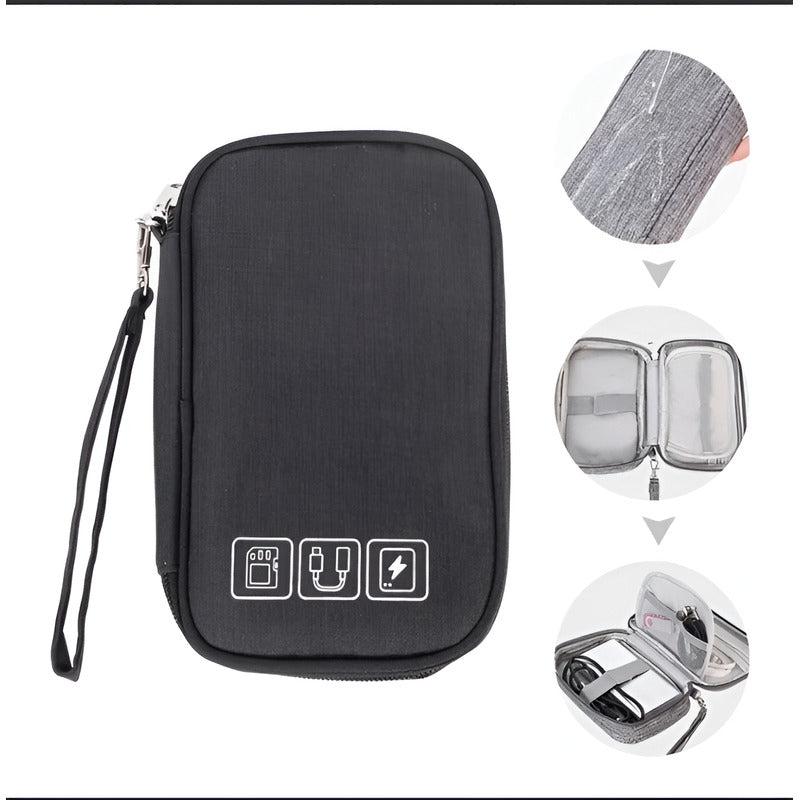 Bolso Organizador De Cables Para Viaje Con Compartimentos Negro