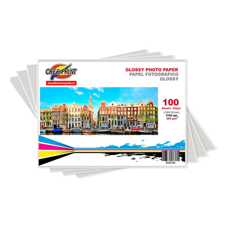 Papel Fotografico 10x15 Cms 200 Grs Creaprint 100 Unidades Blanco