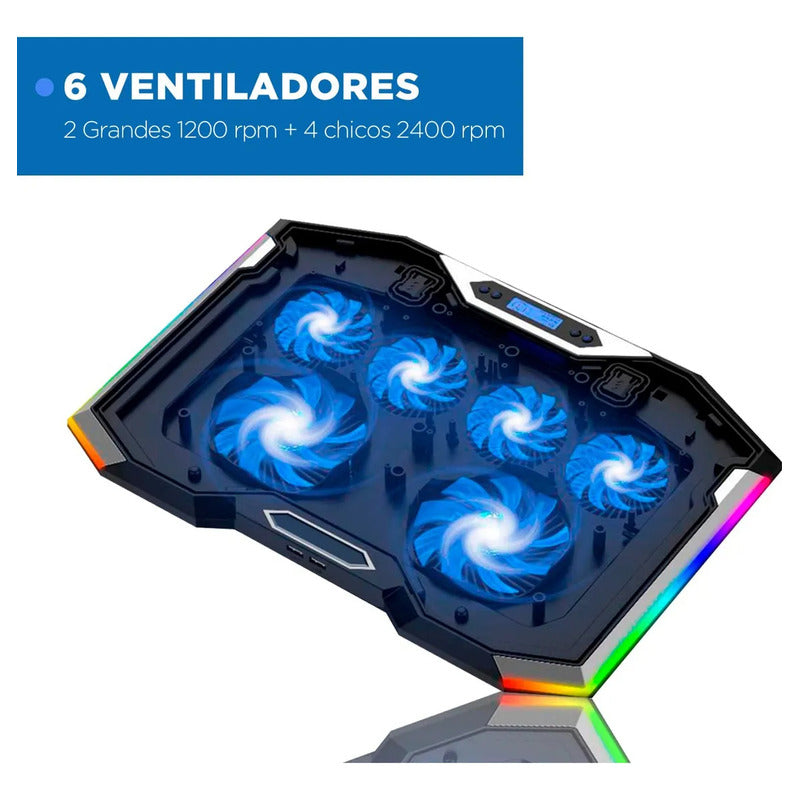 Base Cooler 6 Ventiladores Enfriador Notebook Lcd Luz Rgb