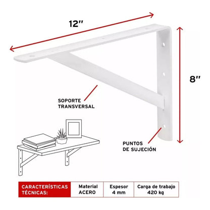 Escuadra Estante Truper Reforzada Blanca 8  X 12  Mer-12b