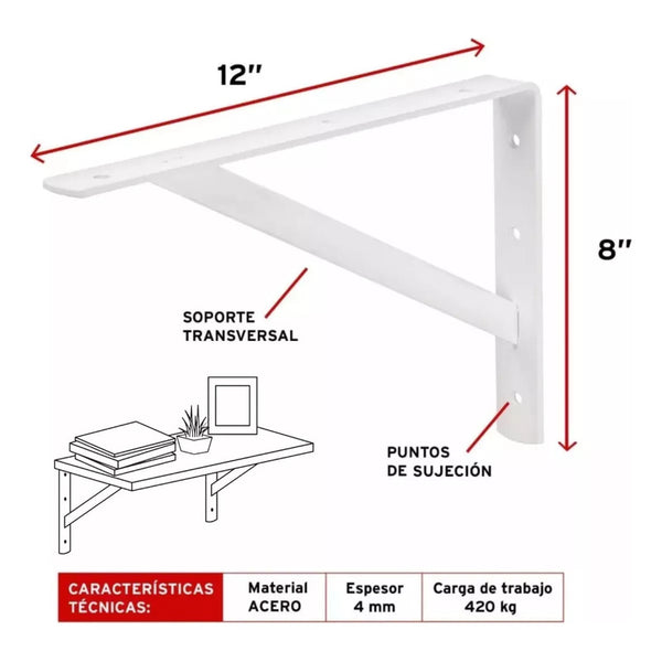 Escuadra Estante Truper Reforzada Blanca 8  X 12  Mer-12b