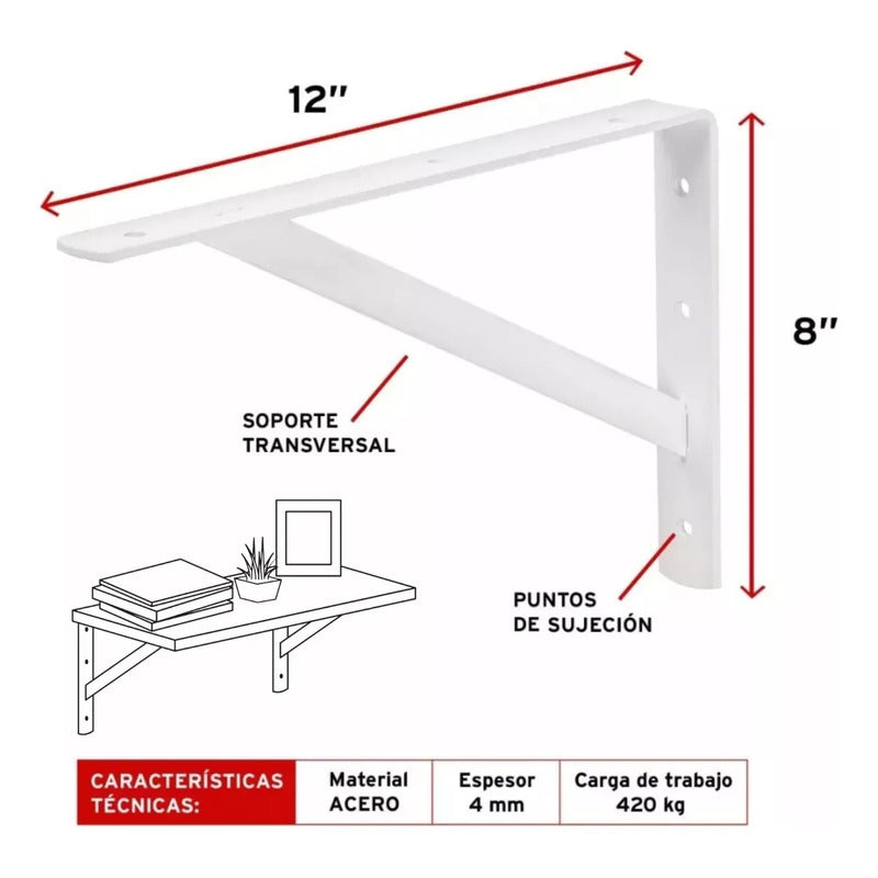 Escuadra Estante Truper Reforzada Blanca 8  X 12  Mer-12b