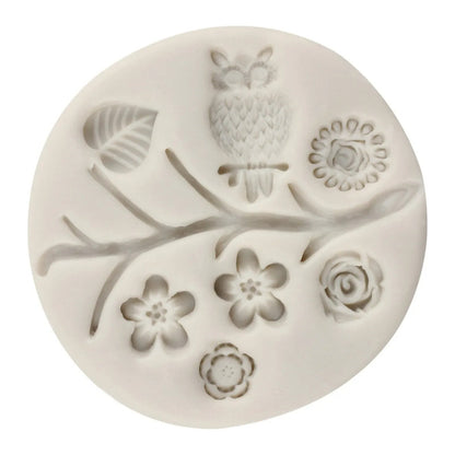 4pcs Molde De Silicona Aves Búho Rama Fondant Pasta Resina Gris