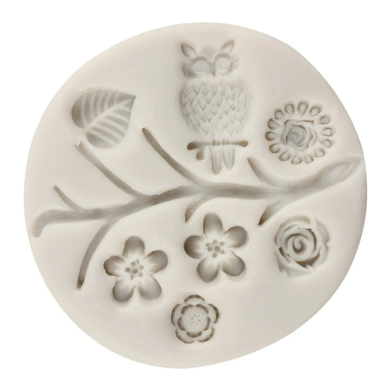 4pcs Molde De Silicona Aves Búho Rama Fondant Pasta Resina Gris