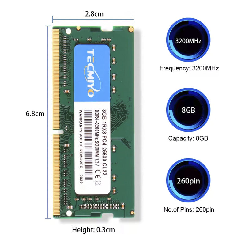 Memoria Ram Ddr4 8gb 3200 Mhz Tecmiyo 25600 Sodim
