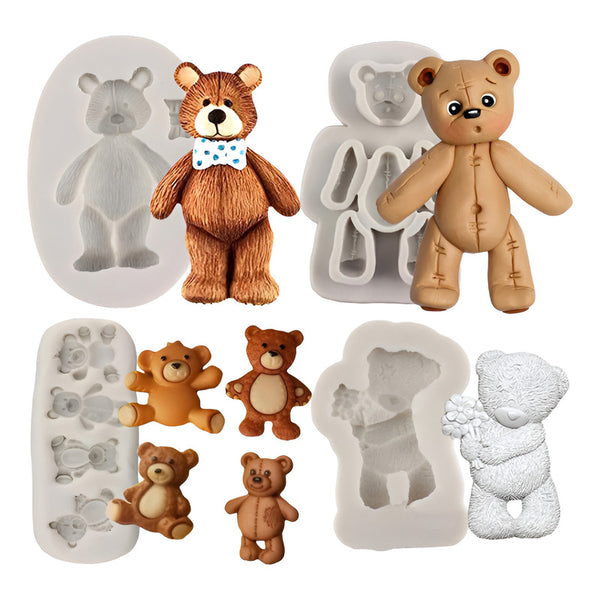 4pcs Molde De Silicona Oso Fondant Pasta Resina Chocolate Gris