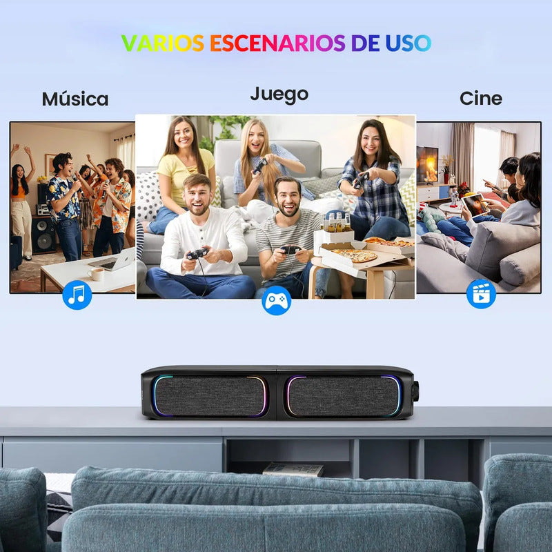 Soundbar Parlante Gamer Pc Tv Rgb Inalámbricos Con Subwoofer Negro