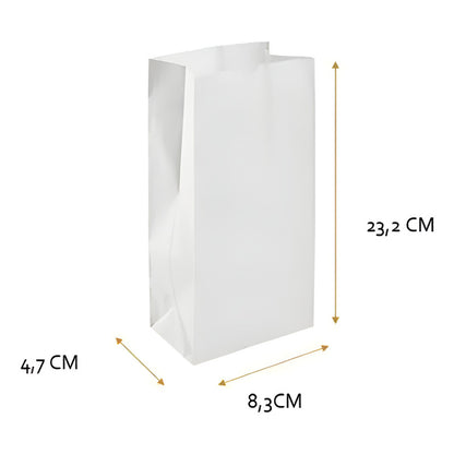 100 Sacos Blancos De Papel (1/2) 8.3 X 23.2 X 4.7 Cm Saco
