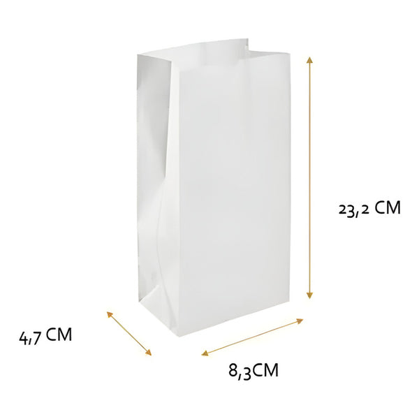100 Sacos Blancos De Papel (1/2) 8.3 X 23.2 X 4.7 Cm Saco