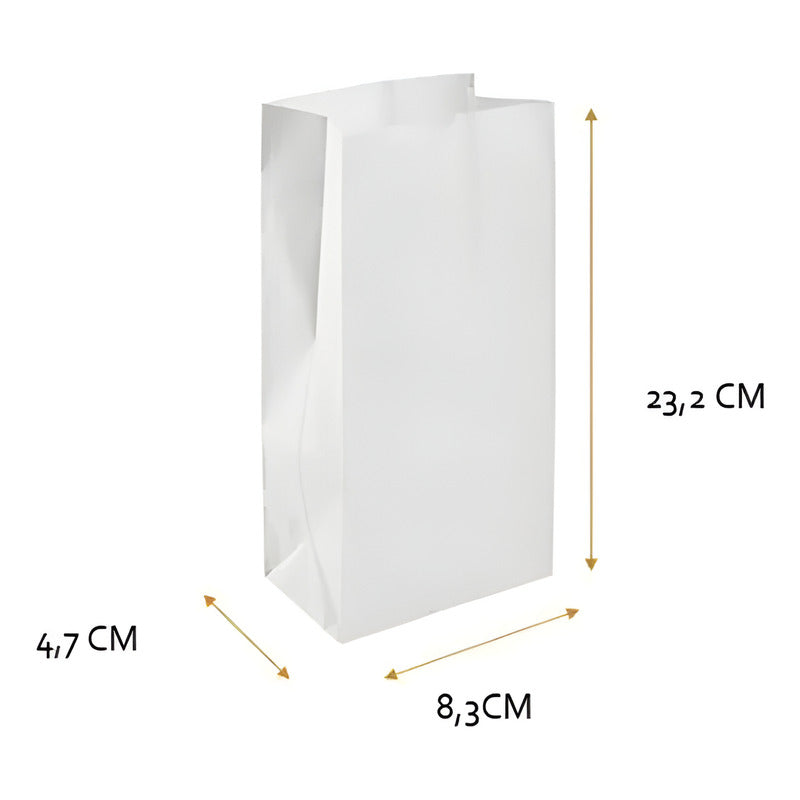 100 Sacos Blancos De Papel (1/2) 8.3 X 23.2 X 4.7 Cm Saco