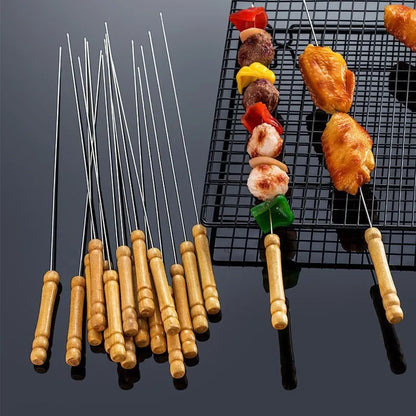 24 Brochetas Pinchos Anticucho Acero Barbacoa Parrilla Asado Marrón Claro Anticucho