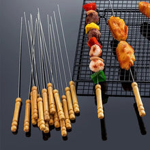 Load image into Gallery viewer, 24 Brochetas Pinchos Anticucho Acero Barbacoa Parrilla Asado Marrón Claro Anticucho
