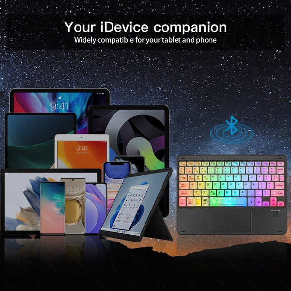 Teclado Retroiluminado Bluetooth Con Mouse Tactil Rgb Negro Español Latinoamérica