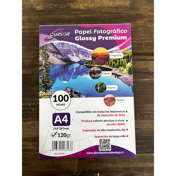 Papel Fotografico A4 Brillo 120 Gr - 100 Hojas Color Blanco