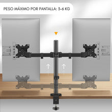 Cargar imagen en el visor de la galería, Soporte Doble Monitor Televisor Escritorio Brazo 17-27 3-6kg Color Negro
