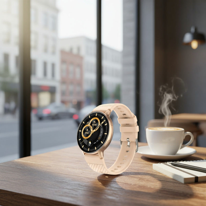 Smartwatch Deportivo S53 Amoled, Gps, Ritmo Cardíaco, Oxígen Dorado Oscuro Milanés Rosa Claro Beige