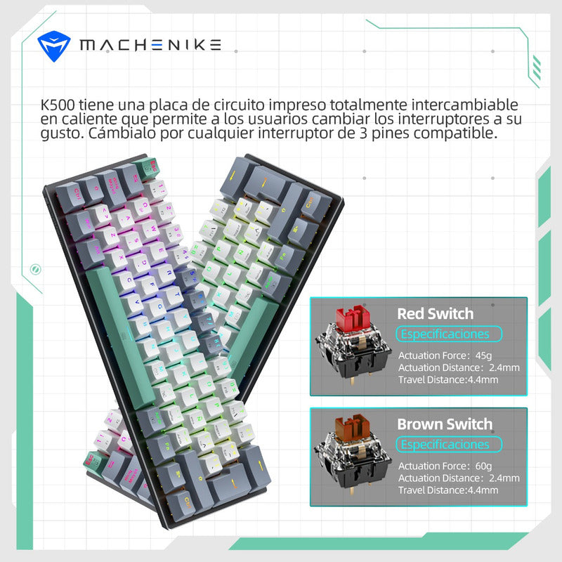 Teclado Gamer Machenike Qwerty Hotswapping Switch Español Color Red Switch Con Luz Rgb