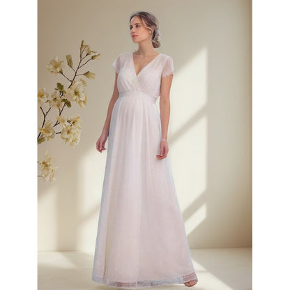Vestido De Maternidad De Encaje Blanco Para Mujer Embarazada Blanco Encaje S