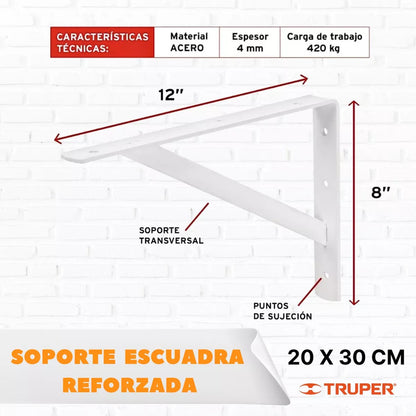 Escuadra Estante Truper Reforzada Blanca 8  X 12  Mer-12b